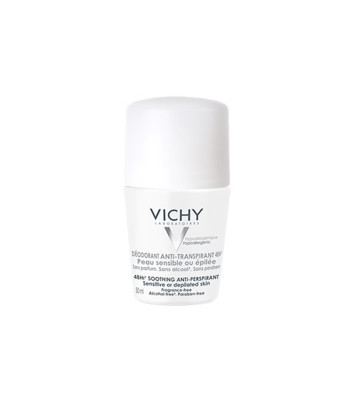 Vichy dezodorants-antiperspirants-48h roll-on jutīgai vai depilētai ādai (nomierinošs pretsviedru līdzeklis) 50 ml