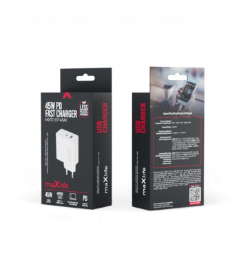 "Maxlife MXTC-07-45AC PD QC lādētājs 1x USB-C 1x USB 45W balts