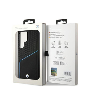 BMW futrālis priekš Samsung Galaxy S24 Ultra melns Signature Leather Textured - Line MagSafe