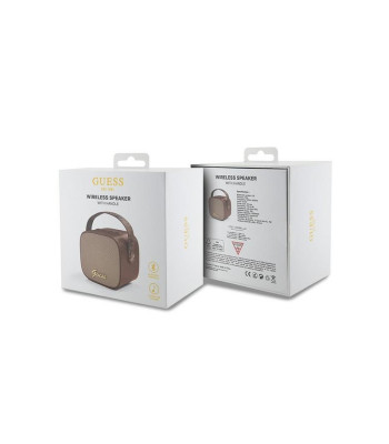 Guess Bluetooth skaļrunis GUWSB2P4SMW skaļrunis brūns 4G ādas Script logotips ar siksnu