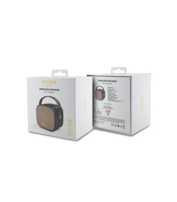 Guess Bluetooth skaļrunis GUWSB2P4SMK mini melns 4G ādas Script logotips ar siksnu