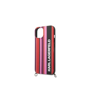 Karl Lagefeld maciņš iPhone 14 6.1 KLHCP14SSSTTP rozā cietais maciņš Color Stripes Strap