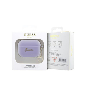 Guess maciņš priekš AirPods Pro 2 GUAP2LSCHSU purpura silikona sirds šarmu