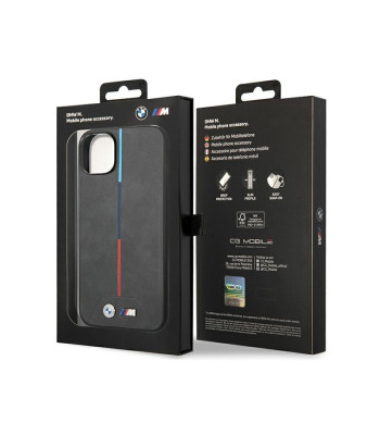 BMW maciņš priekš iPhone 14 Plus 6.7 BMHMP14M22PVTA pelēks ciets maciņš Stepēts Tricolor MagSafe