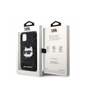 Karl Lagerfeld futrālis iPhone 11 / XR KLHCN61G2CPK melns ciets korpuss Glitter Choupette Patch