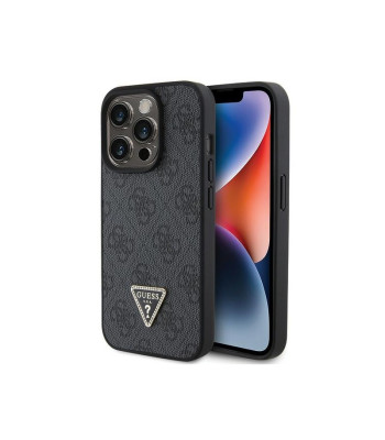 Guess maciņš iPhone 15 Pro 6.1 GUHCP15LP4TDPK melns HC PU Ādas 4G Triangle Strass