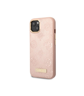 Guess maciņš iPhone 14 6.1 GUHMP14SSAPSTP rozā cietais korpuss 4G Peony Logo Plate MagSafe