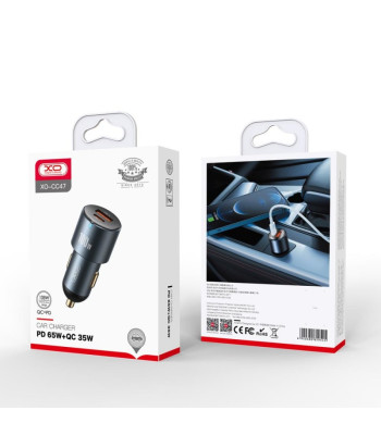 XO auto lādētājs CC47 PD QC 3.0 100W 1x USB 1x USB-C tumši pelēks