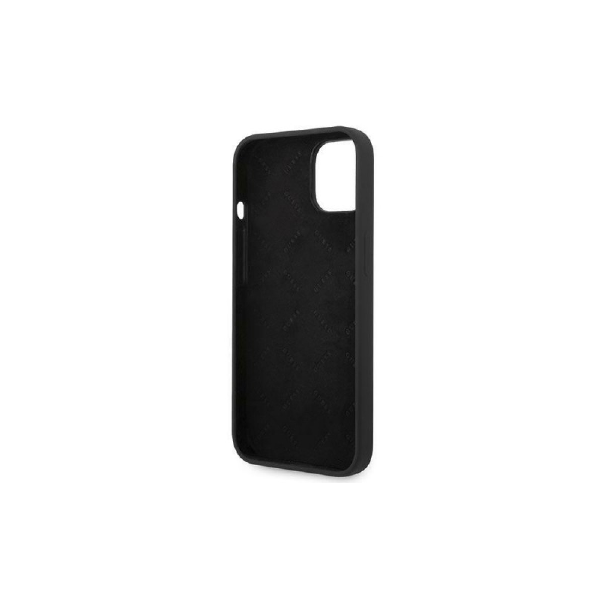 Guess maciņš iPhone 14 Pro 6.1 GUHCP14LSLSMK melnajam cietajam korpusam Silikona Vintage Gold Logo