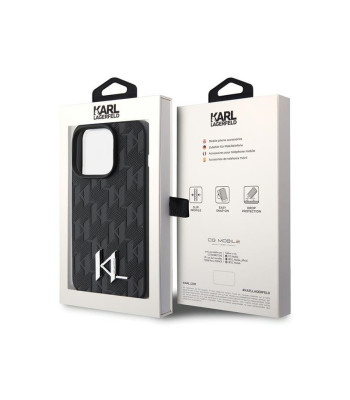 Karl Lagerfeld futrālis iPhone 15 Pro 6.1 KLHCP15LPKLPKLK melns HC Hot Stamp Monogram KL Metāla logotips