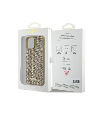 Guess maciņš priekš iPhone 15 6.1 GUHCP15SPMSDGSD zelta HC PU Disco Script Metal