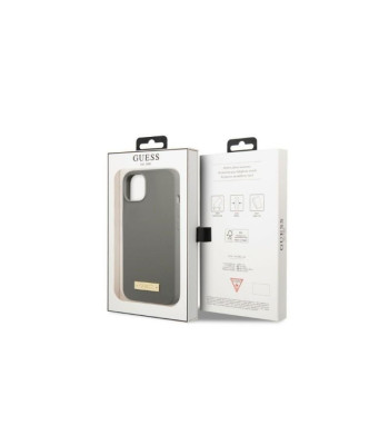 Guess maciņš iPhone 13 Pro / 13 6.1 GUHMP13LSPLG pelēks ciets korpuss Silikona logotipa plāksne MagSafe