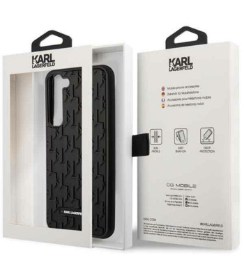 Karla Lāgerfelda futrālis Samsung Galaxy S23 KLHCS23SRUPKLPK melns cietais korpuss 3D monogramma