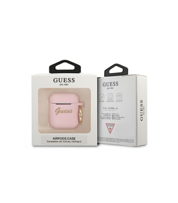 Guess Case priekš AirPods GUA2SSSI Pink Silikone Vintage Script