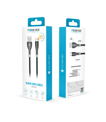 "Forever Sleek" kabelis USB - USB-C 1.0 m 3A melns