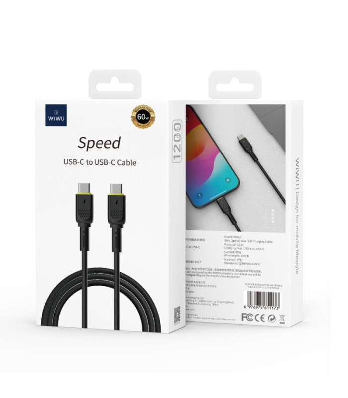 WIWU 60W greito įkrovimo laidas Wi-C034 C-C juodas