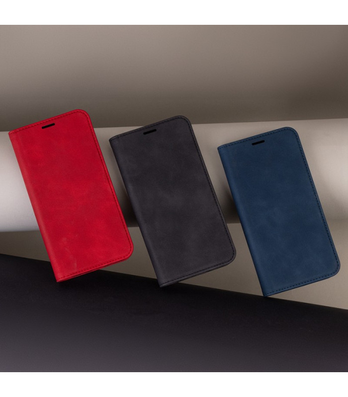Apsauginis zomšinis dėklas knygutė Smart Suede, skirtas Xiaomi Redmi A3 4G (Global), tamsiai mėlynas