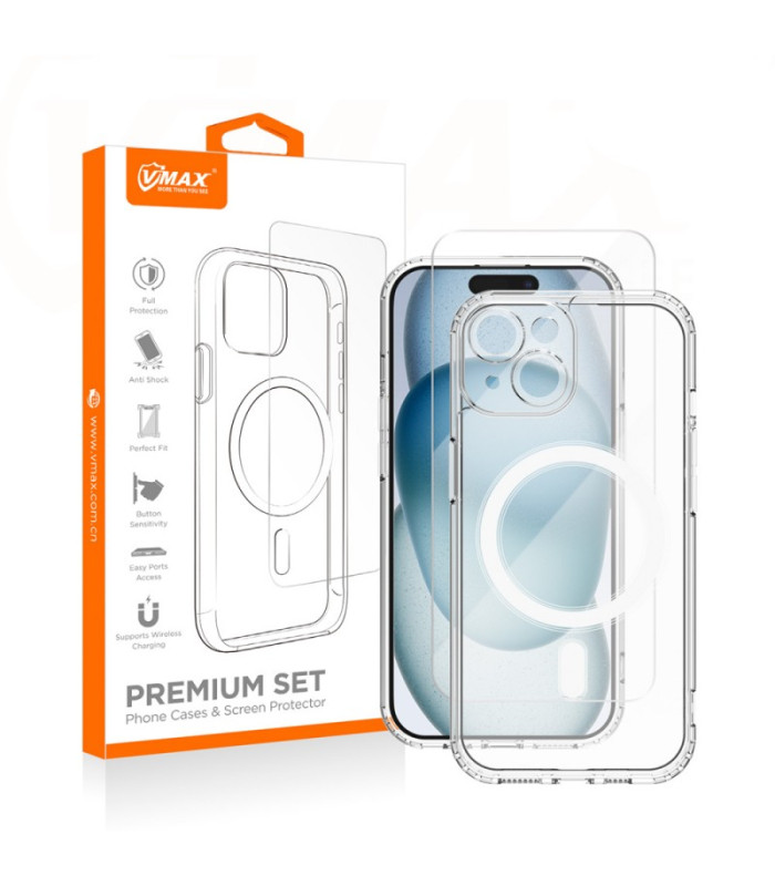 "Vmax" rinkinys "Mag" dėklas + stiklas 2,5D Premium, skirtas "iPhone 12" 6,1