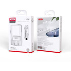 XO sieninis įkroviklis CE02D QC 3.0 18W 1x USB balta + "Lightning" laidas