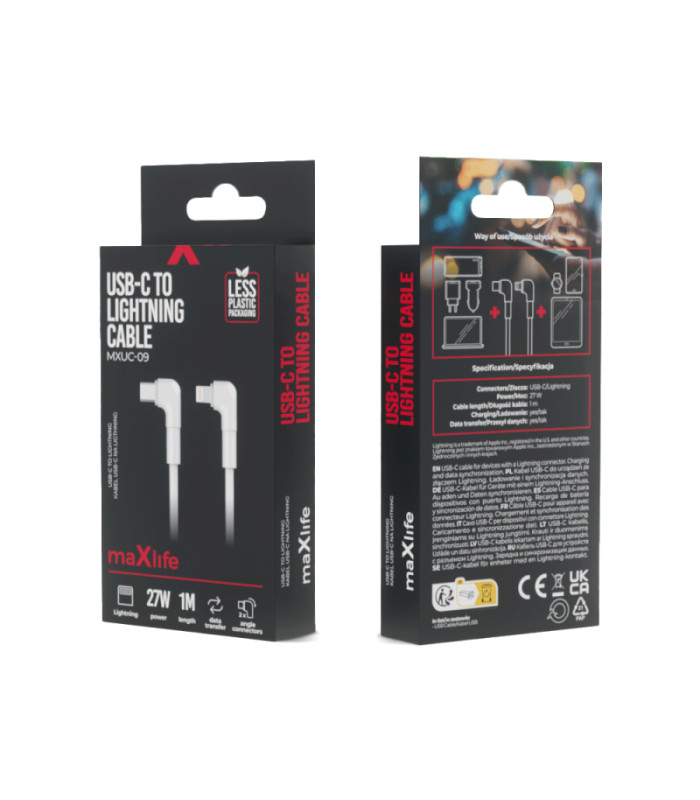 "Maxlife MXUC-09" kampinis kabelis USB-C - Lightning 1,0 m 27W baltas