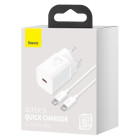"Baseus" sieninis įkroviklis "Super Si PD 25W" 1x USBC baltos spalvos + USB-C - USB-C kabelis