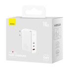 "Baseus" sieninis įkroviklis GaN5 Pro PD 140W 2x USB-C 1x USB balta + USB-C - USB-C 240W kabelis
