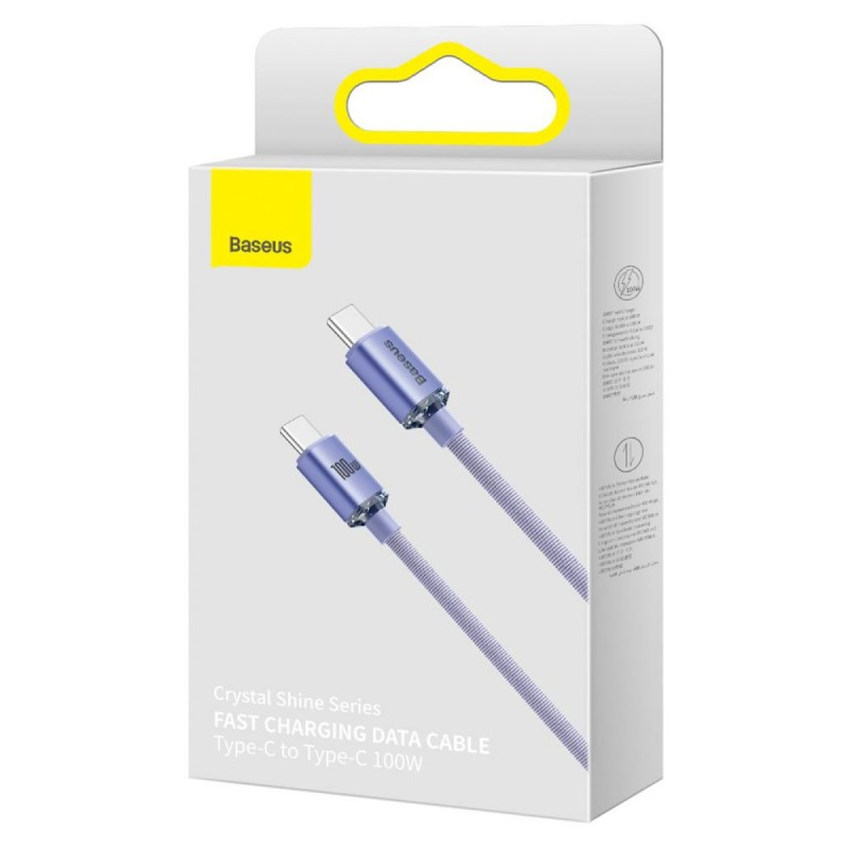 "Baseus" kabelis "Crystal Shine" USB-C - USB-C 1,2 m 100 W violetinės spalvos