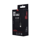 "Maxlife 3in1" kabelis USB - "Lightning" + USB-C + microUSB 1,0 m 2,1A juodas nailonas