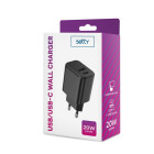"Setty" įkroviklis 1x USB + USB-C 3A 20W, juodas