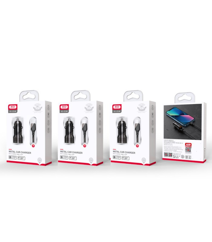 XO automobilinis įkroviklis CC48 2x USB 2,4A juodas + "Lightning" laidas