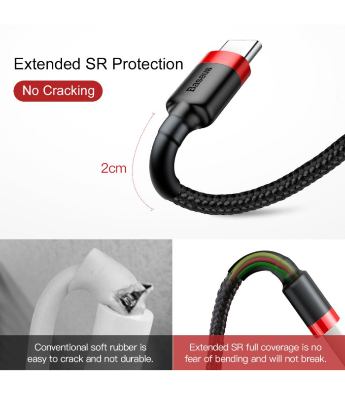 "Baseus" kabelis Cafule USB - USB-C 0,5 m 3A raudonai juodas