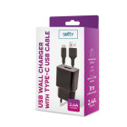 "Setty" įkroviklis 1x USB 2,4A juodas + USB-C kabelis 1,0 m NAUJIENA