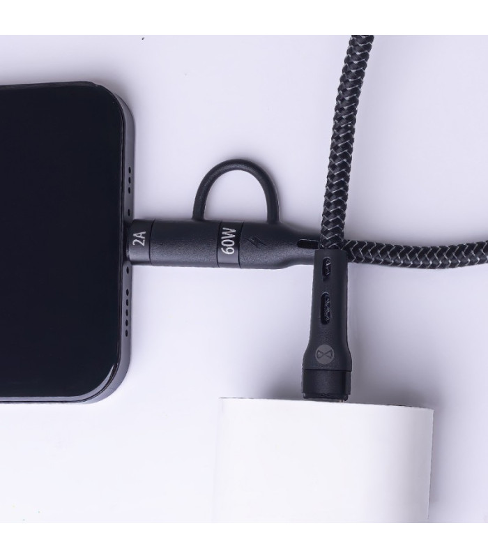 "Forever 2in1" kabelis USB-C - "Lightning" + USB-C 1,0 m 60W juodas