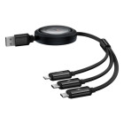 "Baseus Free2Draw" ištraukiamas kristalinis greito įkrovimo duomenų kabelis USB į M+L+C 100W 1,1 m ilgio klasteris, juodas