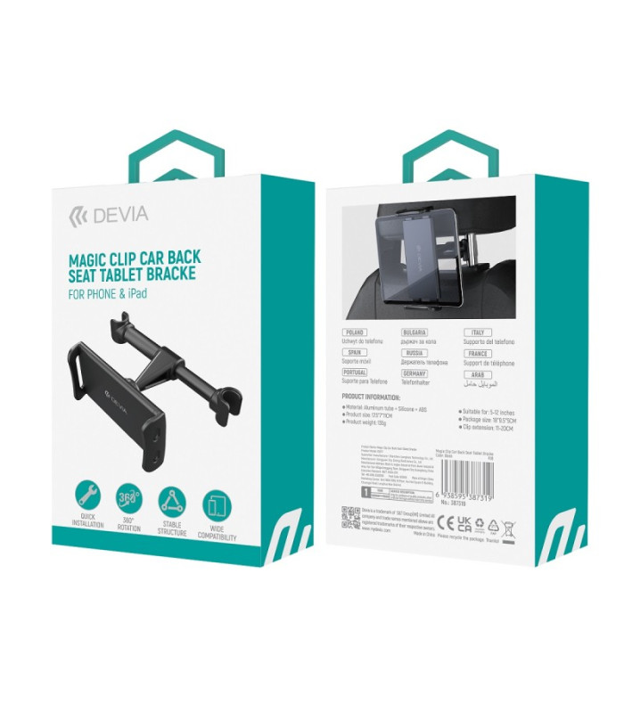 "Devia" automobilio laikiklis ant galinės sėdynės "Magic Clip", juodas