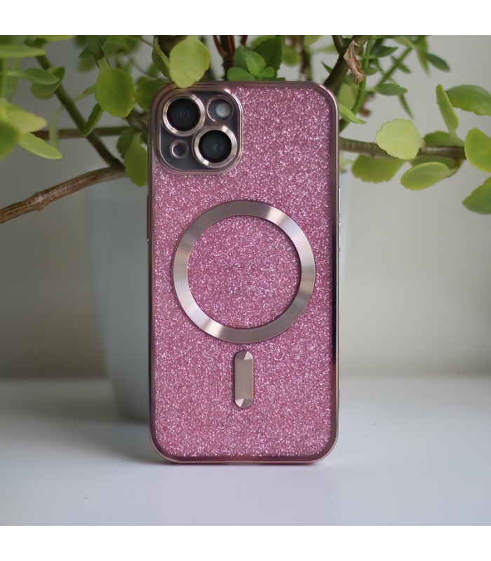 Blizgantis "Chrome" magnetukas "iPhone 14 Pro" 6,1 rožinės spalvos