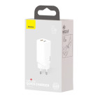 "Baseus" sieninis įkroviklis "GaN2 Lite PD 65W" 1x USB-C 1x USB baltas