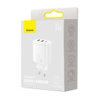 "Baseus" sieninis įkroviklis Compact PD 30W 1x USB-C 2x USB baltos spalvos