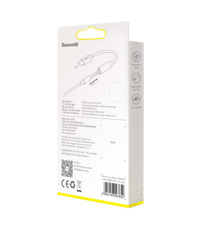 „Baseus“ adapteris L54 USB-C prie 3,5 mm tamsiai pilkos spalvos lizdo