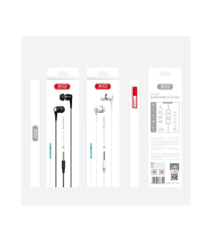 XO laidinės ausinės EP21 jack 3,5 mm juodos spalvos