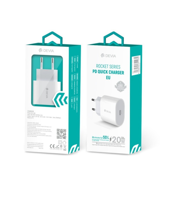 "Devia" sieninis įkroviklis Rocket PD 20W 1x USB-C baltas