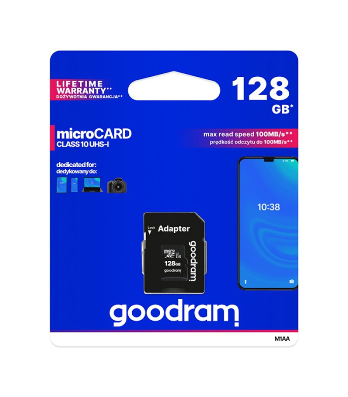 GoodRam atminties kortelė 128GB microSDXC kl. 10 UHS-I 100 / 10 MB/s + adapteris