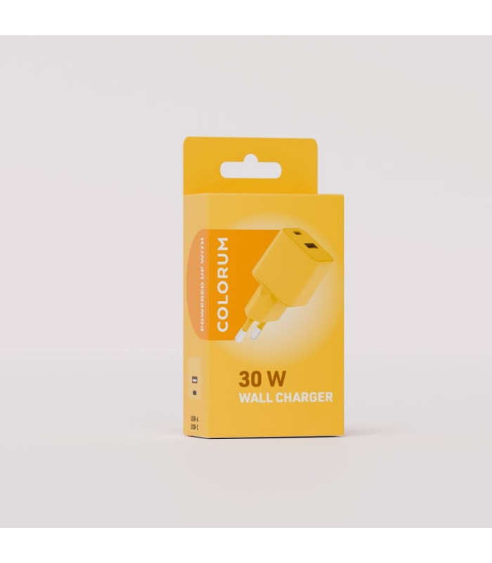 COLORUM sieninis įkroviklis USB-A + USB-C PD 30W CLS30-AC-05 xYellow