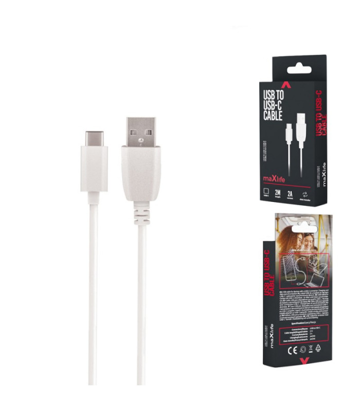 "Maxlife" kabelis USB - USB-C 2,0 m 2A baltas