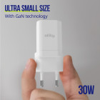 "Allity" sieninis įkroviklis GaN PD QC ATC-01-30WAC 1x USB-C 1x USB-A 30W baltas