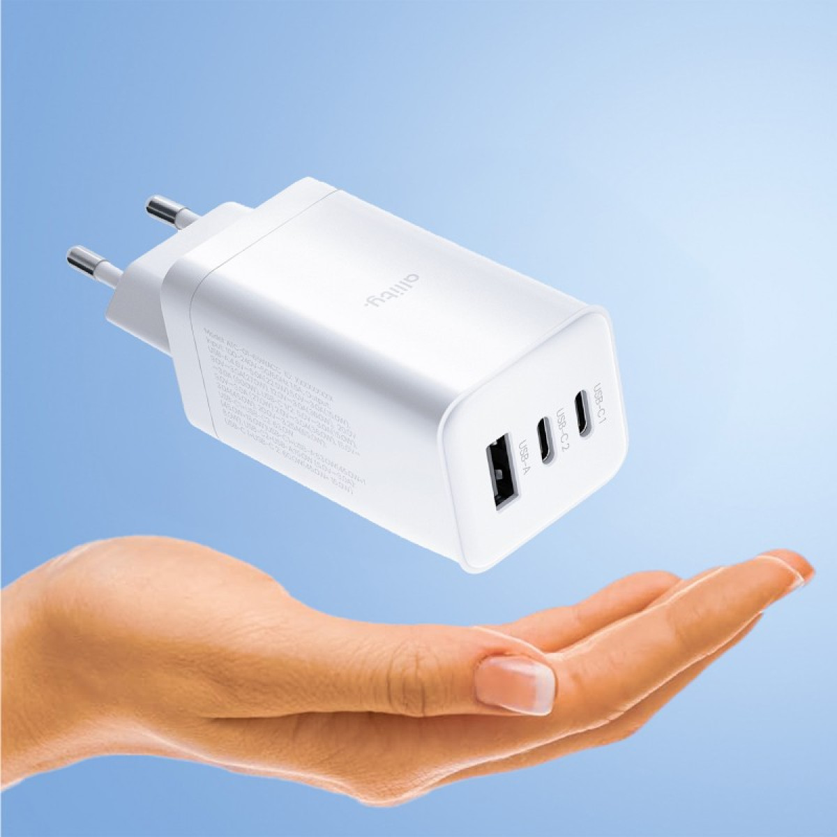 "Allity" sieninis įkroviklis GaN PD QC ATC-01-65WACC 2x USB-C 1x USB-A 65W baltas