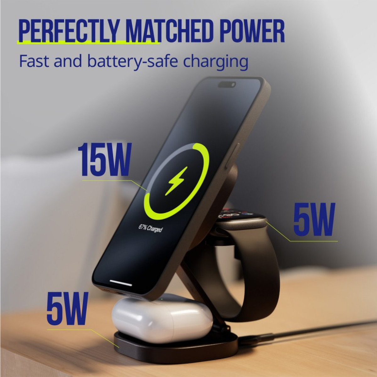 Allity AWC-220-25WMS belaidis įkroviklis 25W grafitinis 3in1